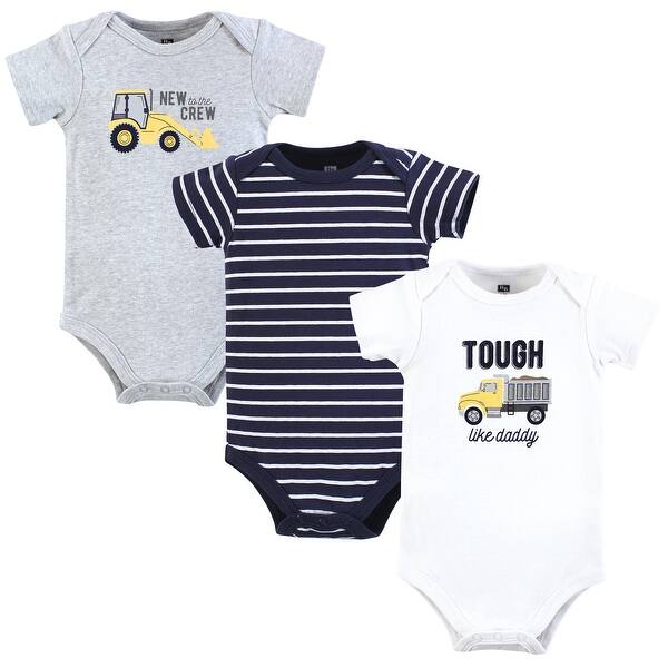slide 1 of 1, Hudson Baby Infant Boy Cotton Bodysuits, Construction Trucks 0-3 Months - Blue Construction Trucks