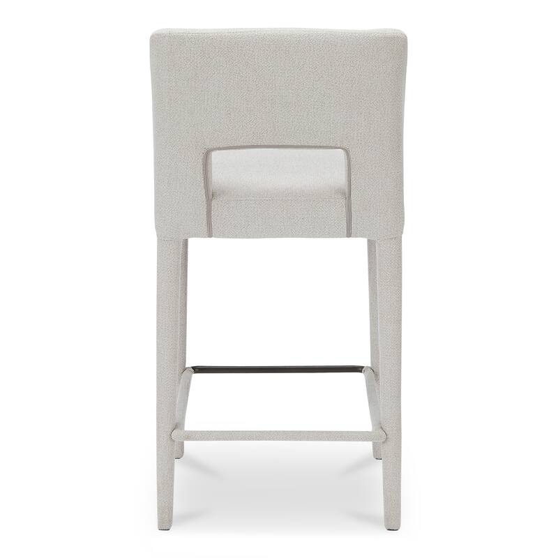NADAAL STUDIOS Varekian Counter Stool, Fully Upholstered Silhouette with Carved Backrest Detail, Beige