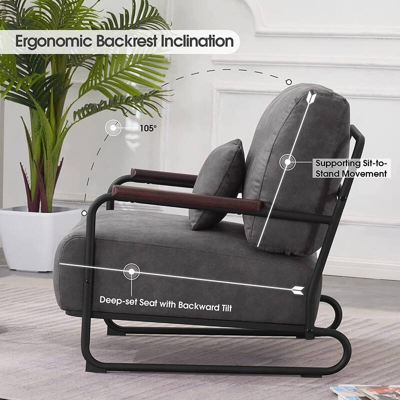 MCombo Modern Accent Armchair with Steel Legs, Leathaire fabric HQ102
