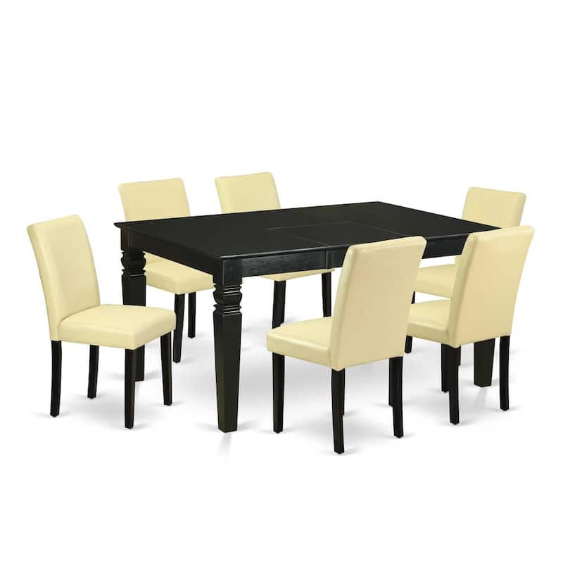 Dinette Table Set 7Pc Rectangular Kitchen Table with 6 Chairs - 42/60" Leaf & Black Legs