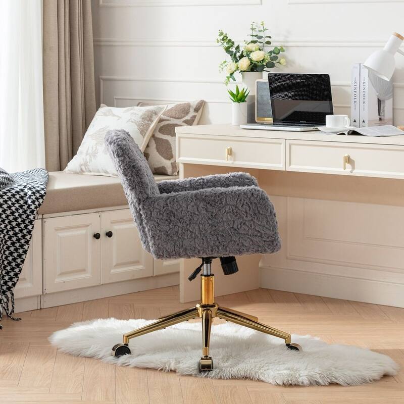 Modern Artificial Rabbit Hair Height Adjustable 360 Swivel Task Chair with Metal Base
