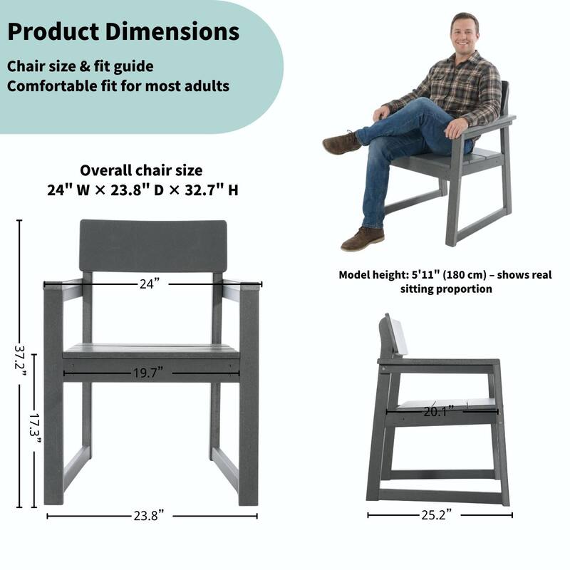 HDPE Outdoor Dining Armchairs, All-Weather Patio Chairs with Backrest & Armrests for Backyard, Deck, Porch, Garden