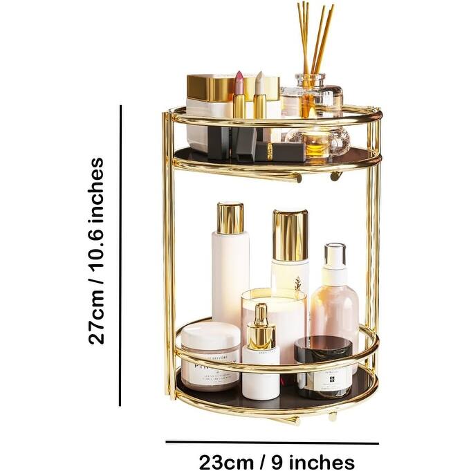 Gold 2-Tier Makeup Organizer - Metal Cosmetic Storage Display