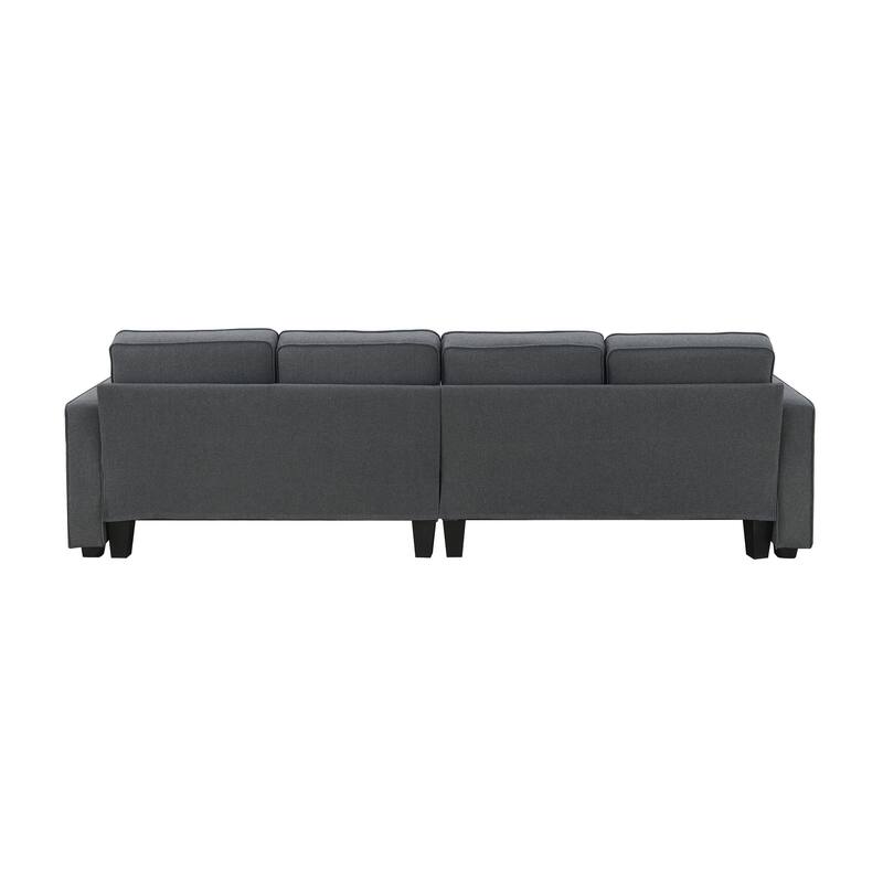 Spacious 4-Seater Linen Sofa with Armrest Storage Pockets, 104" Modern Couch with 4 Pillows for Home or Office