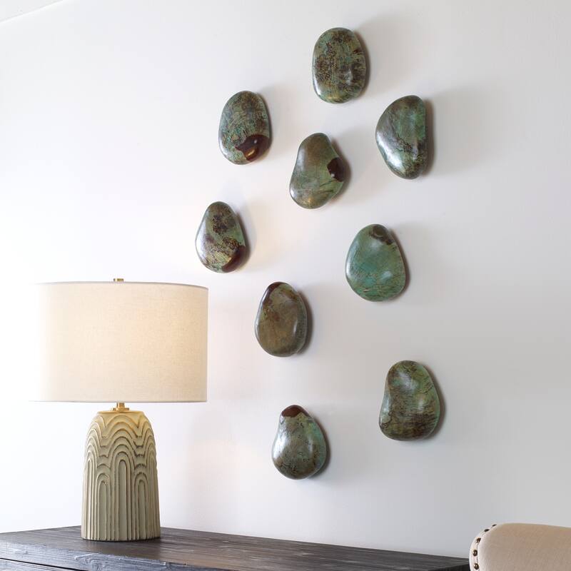 Uttermost Pebbles Aqua Wood Wall Decor, Set Of 9