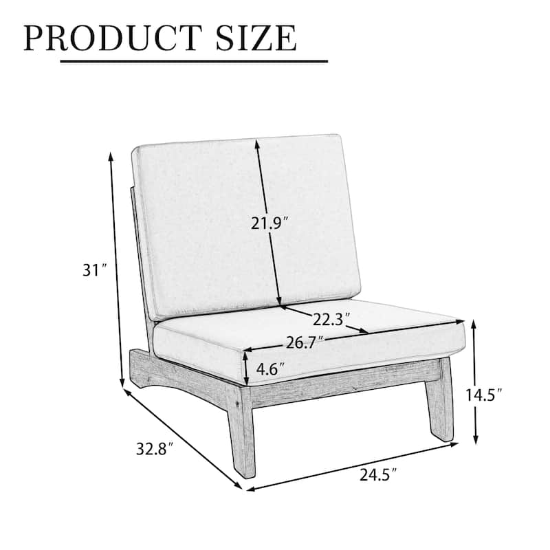 Sectional Wood Furniture 2 Seat Armless Patio Sofa