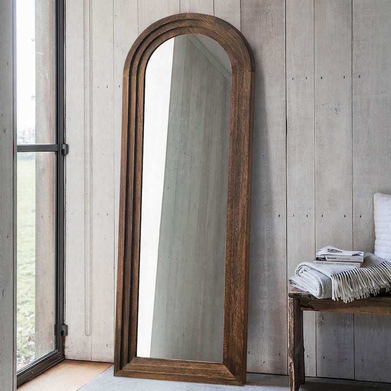 Vintage Wood Framed Dressing Mirror Floor Mirror Farmhouse - 65×22 - Light Brown