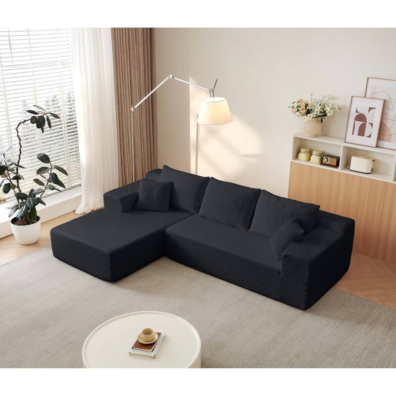 Modular Sectional Sofa with L-Shape Chaise, Chenille Upholstered Cloud Sofa, Corner Deep Seat Sofa with 5 Throw Pillows