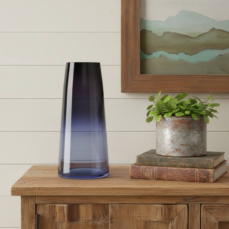 13" Blue Ombre Glass Tapered Table Vase - 6.00 - Blue - 6.00