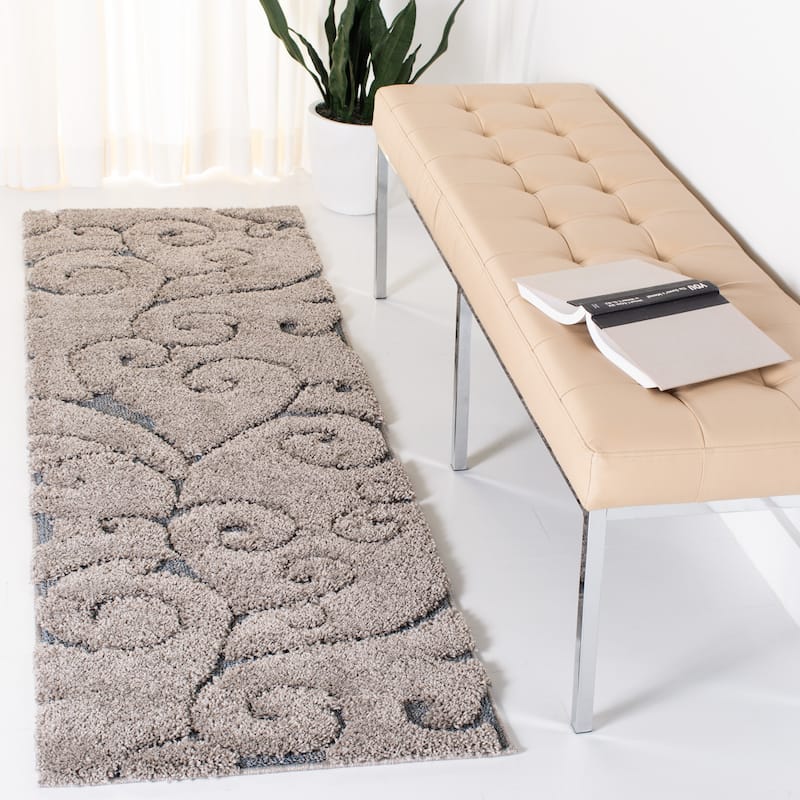 SAFAVIEH Florida Shag Shahin Scroll 1.2-inch Thick Textured Rug - 2'3" x 7' Runner - Grey/Light Blue