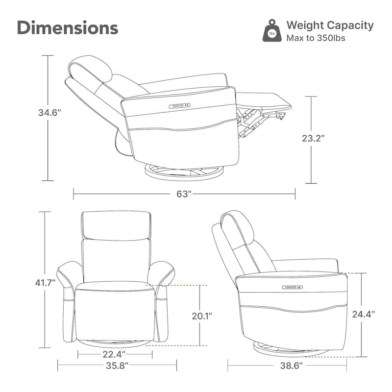 Spruce & Spring Power Swivel Recliner Chair Triple-Motor Nursery Glider