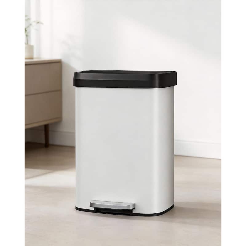 Metal Step-on Trash Can, with Lid - White - 15.8 Gallons