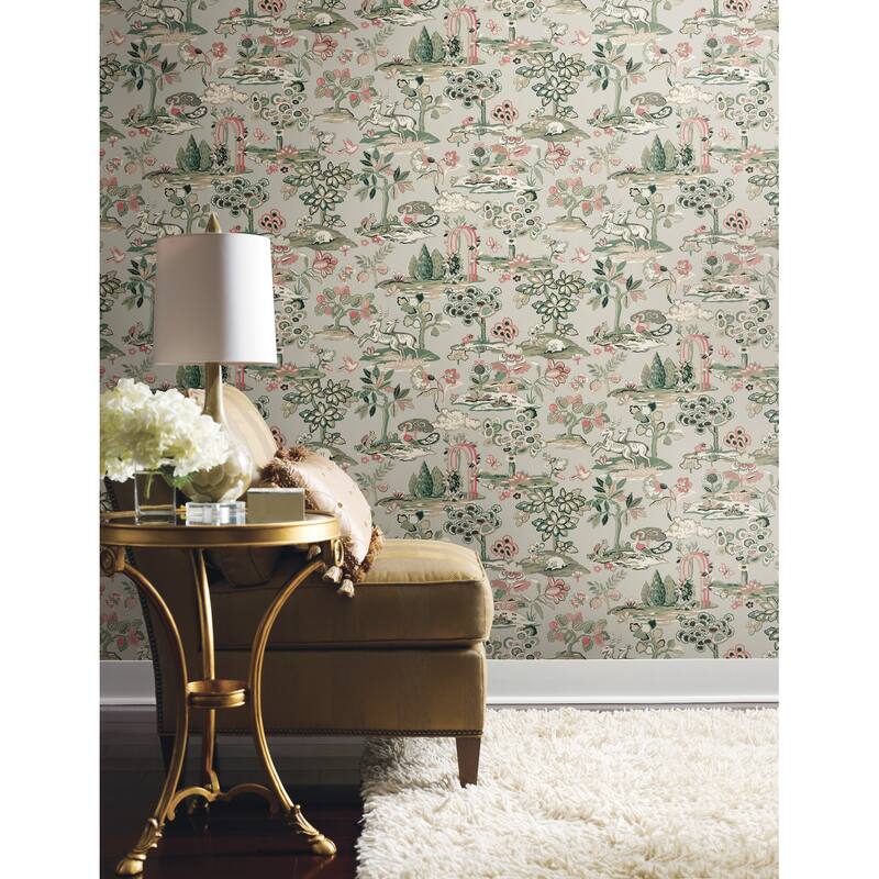 York Wallcoverings Kingswood Taupe & Coral Wallpaper Bed Bath
