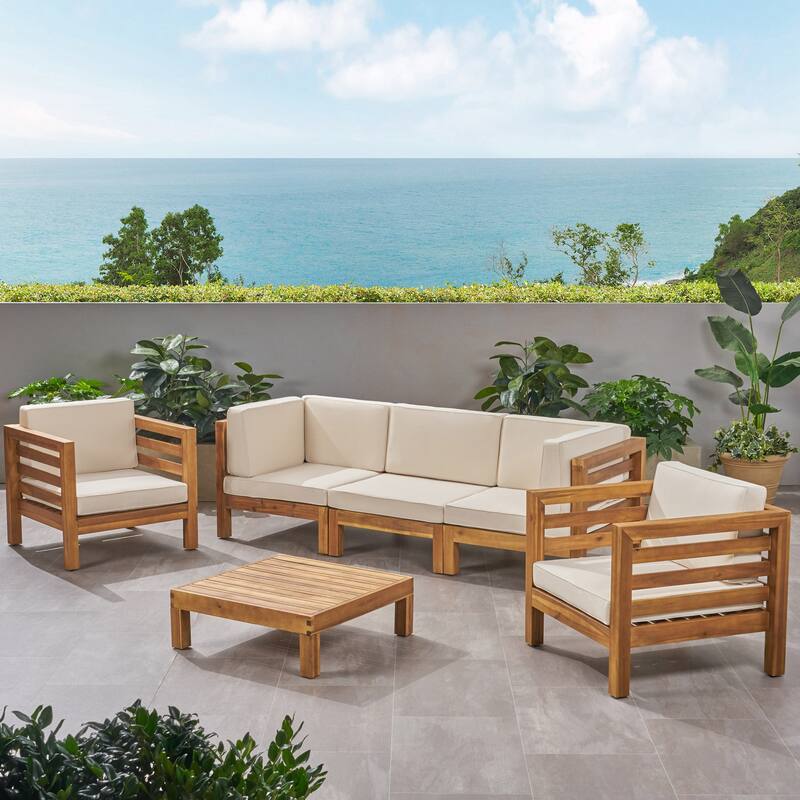 Oana Outdoor 5-seat Acacia Sofa and Club Chair Chat Set by Christopher Knight Home