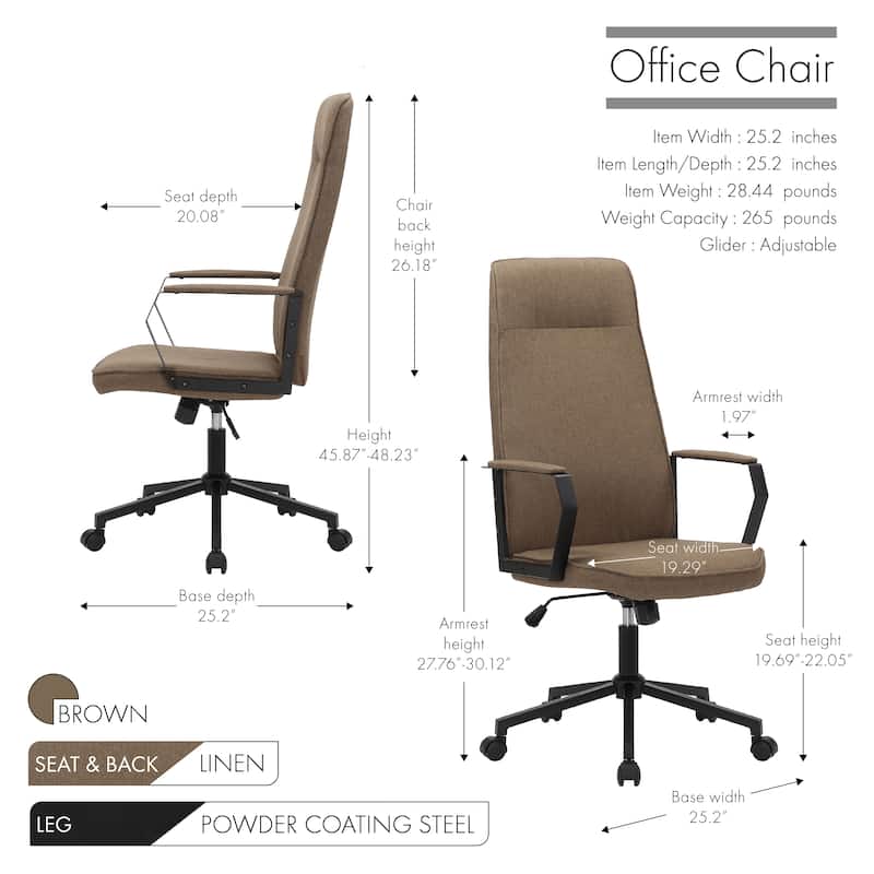 Porthos Home Tara Office Chair with Tilt Mechanism, Linen Upholstery