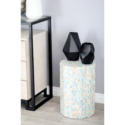 Blue Mother of Pearl Shell Handmade Mosaic Inlay Drum Accent Table