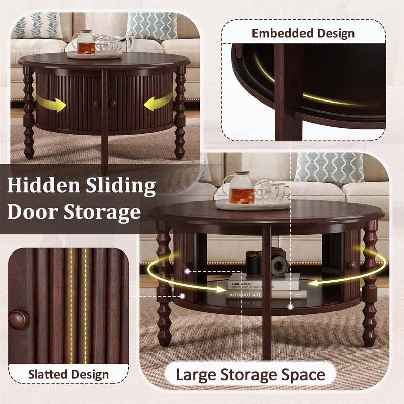 Vintage Coffee Table with Sliding Door Storage,for Small Living Spaces