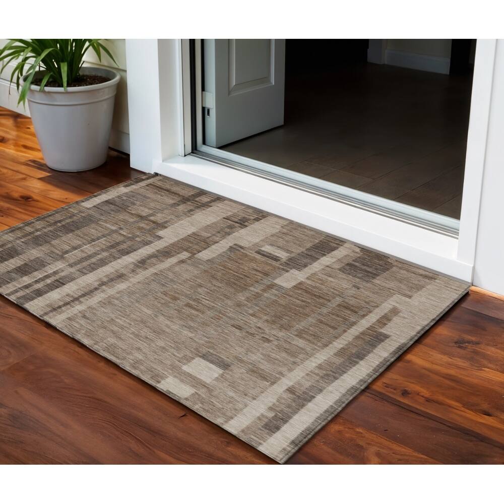 HomeRoots Striped Transitional Rectangle Outdoor Rug