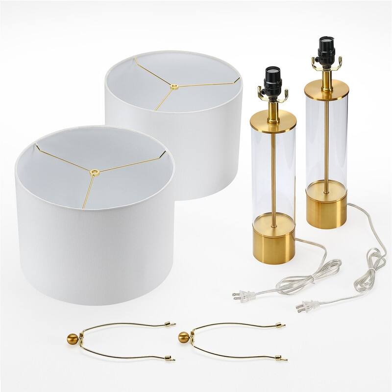 3-Way USB Table Lamp Set of 2 with White Shades - 25.5 in. H