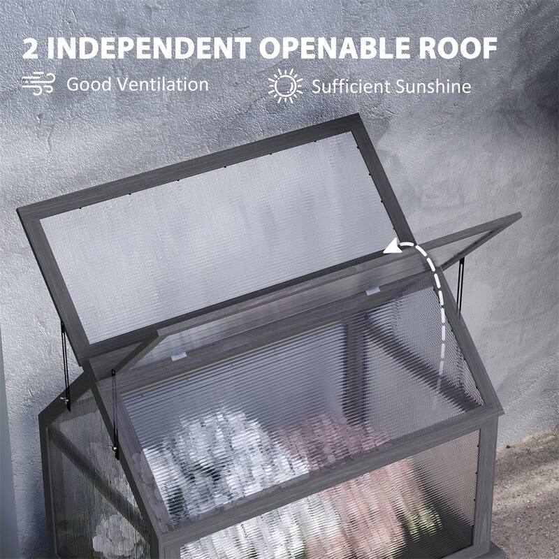 Grey-Silver Fir Wood Cold Frame Mini Greenhouse with Raised Garden Bed