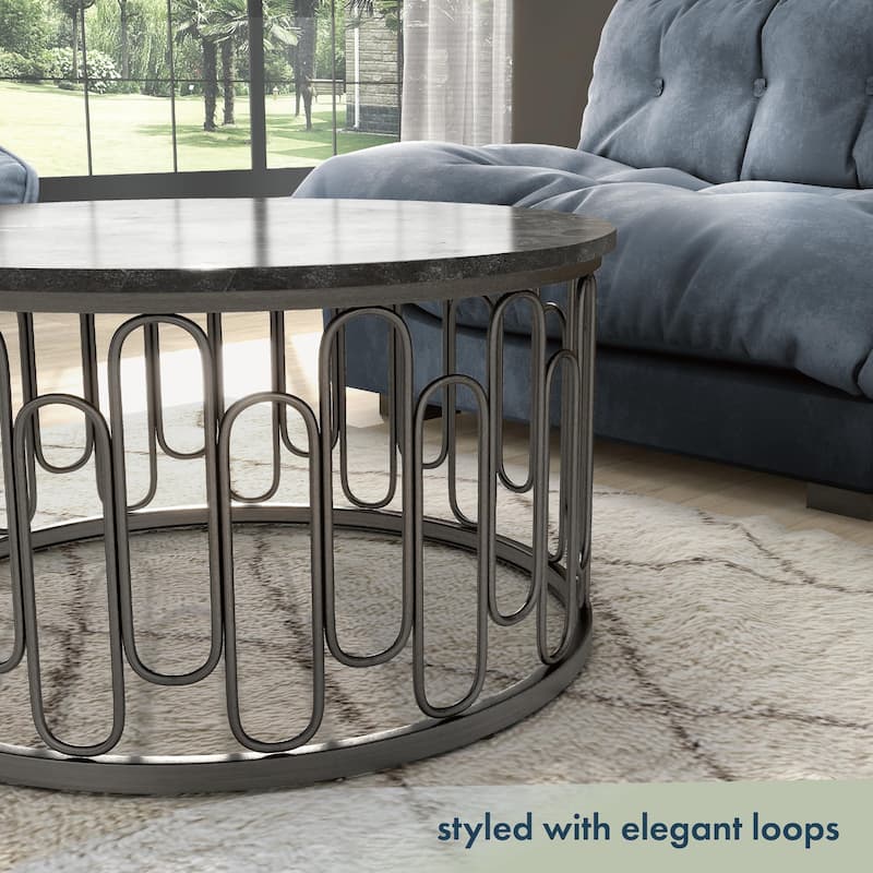 Lars Modern 3-Piece Round Table Set with Marble Top, Sturdy Decorative Metal Base by Furniture of America