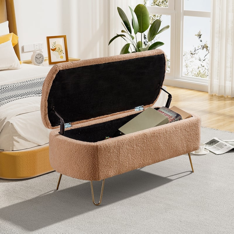 Ouyessir Modern Sherpa Storage Bench, Ottoman with Storage