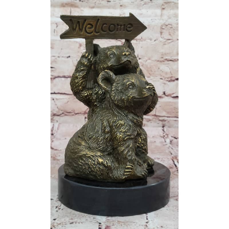 Adorable Bear Cub Welcome Statue – Bronze Finish Home Decor