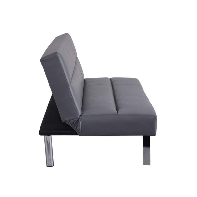 Modern Faux Leather Futon Sofa Bed - Convertible Folding Couch with Chrome Legs, Small Reclining Sofa