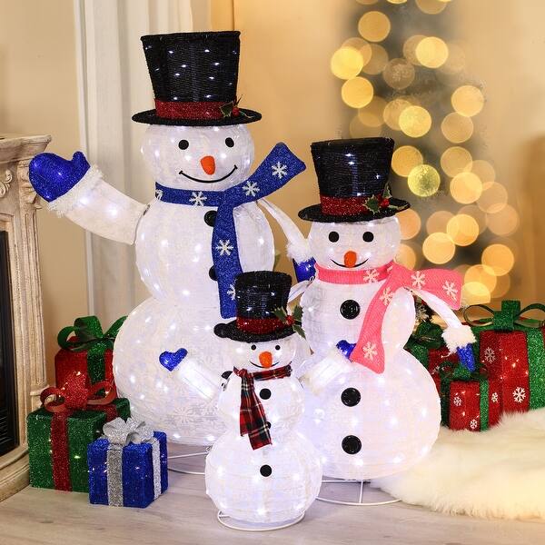 Set of 3 Snowman Family Lighted LED Winter Holiday Yard Decoration 