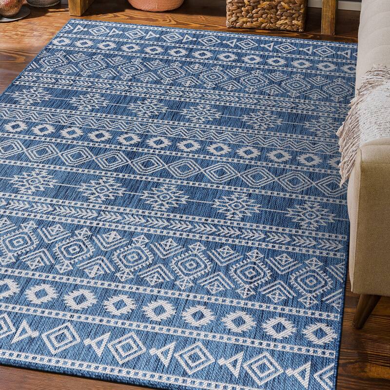 World Rug Gallery Geometric Boho Textured Flat Weave Indoor/Outdoor Area Rug