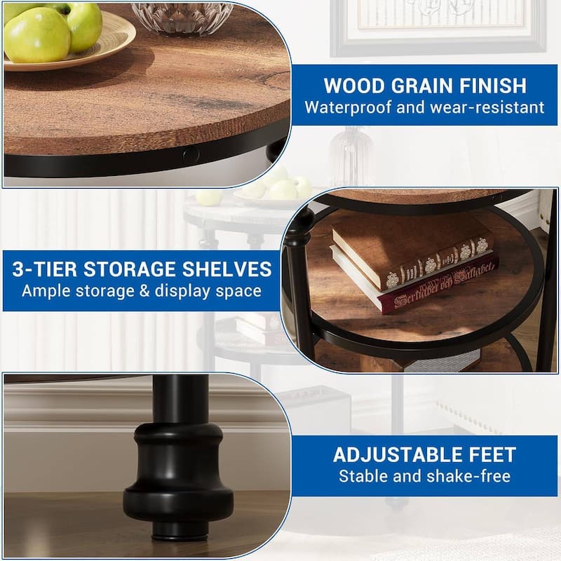 Vintage 3-Tier End Table with Storage Shelf