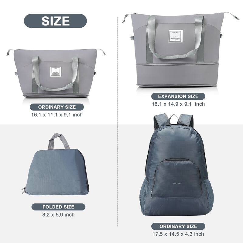 5 Piece Luggage Set with Expandable Duffel Bag & Foldable Backpack - 20"/24"/28" Suitcases with 360° Spinner Wheels, TSA Lock
