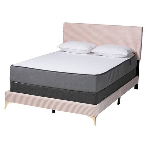 Abberton Modern and Contemporary Velvet and Gold Metal Queen Size Panel Bed