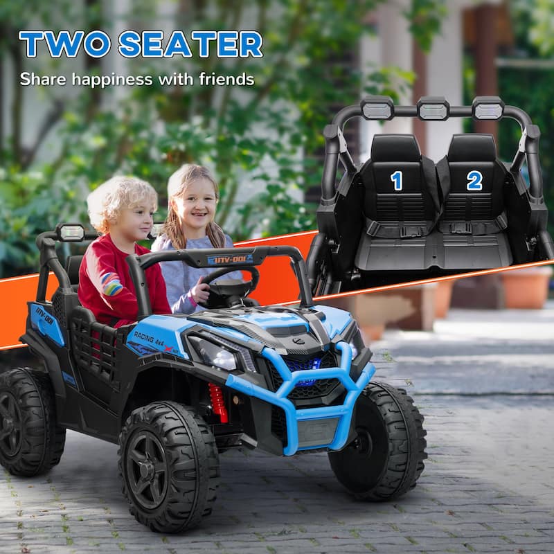 24V Kids Ride-On Car with Parent Remote Control, Battery Powered Electric Car Blue Off-Road Toy Car with Safety Belts