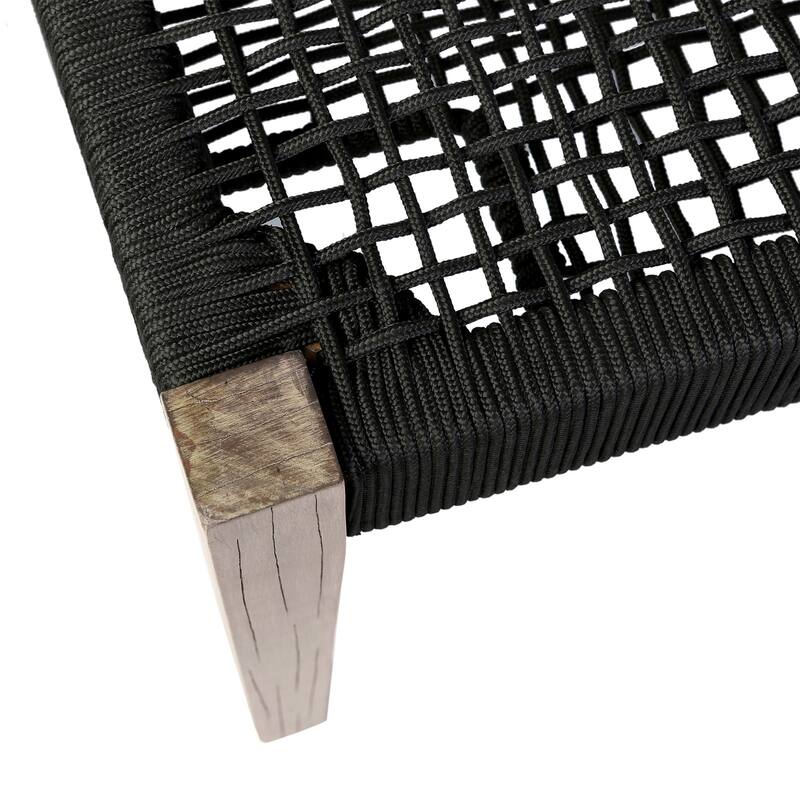 Nif 71 Inch Rectangular Dining Bench, Rope Woven Top, Tapered Legs, Black