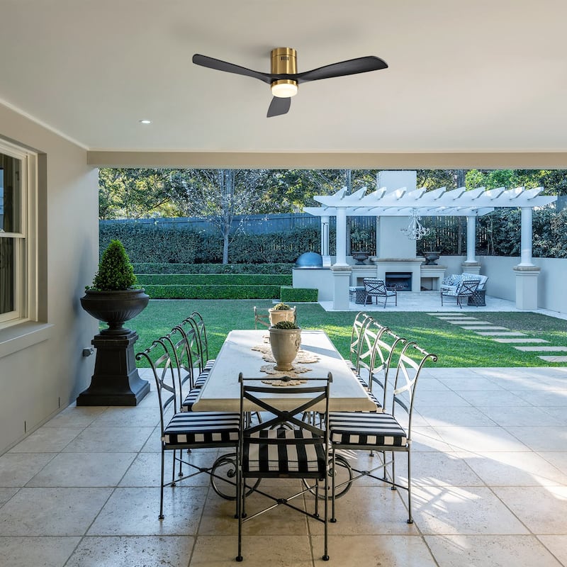 Sofucor 52" Low Profile Flush Mount Noiseless Ceiling Fan with Light and Remote,3 Solid Wood Blades,6 Speed Levels