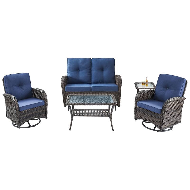 Pocassy 5 Pieces Glider Sofa with Swivel Chairs Ottomans