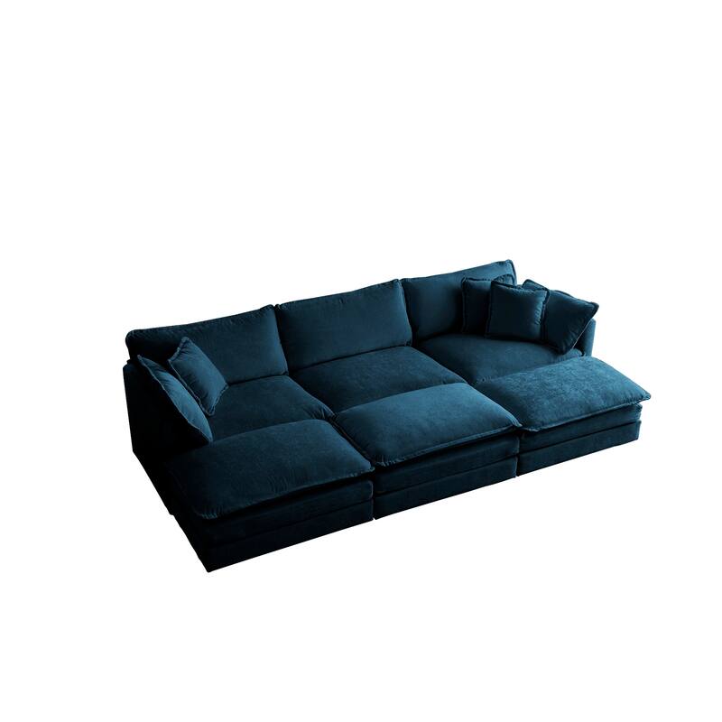 GDFStudio - Orinthia Chenille 3 Seater Sofa with 3 Ottomans with Toss and Arm Pillows