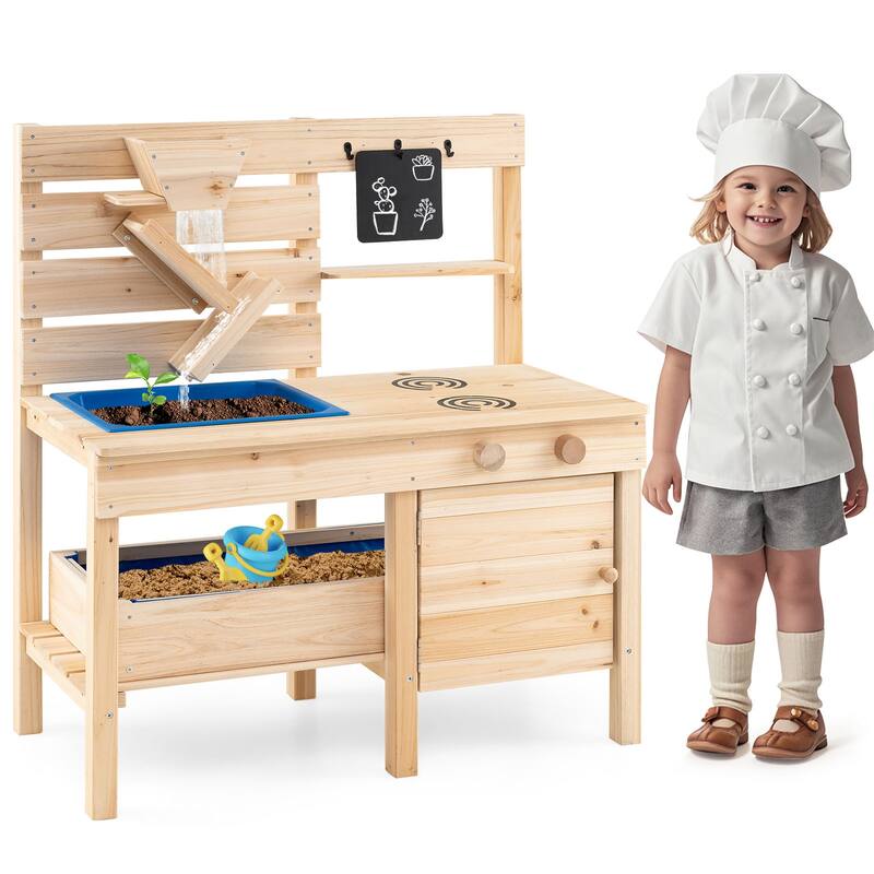 Outdoor Play Pretend Kitchen with Detachable Sandbox and Removable Sink-Natural - Multi