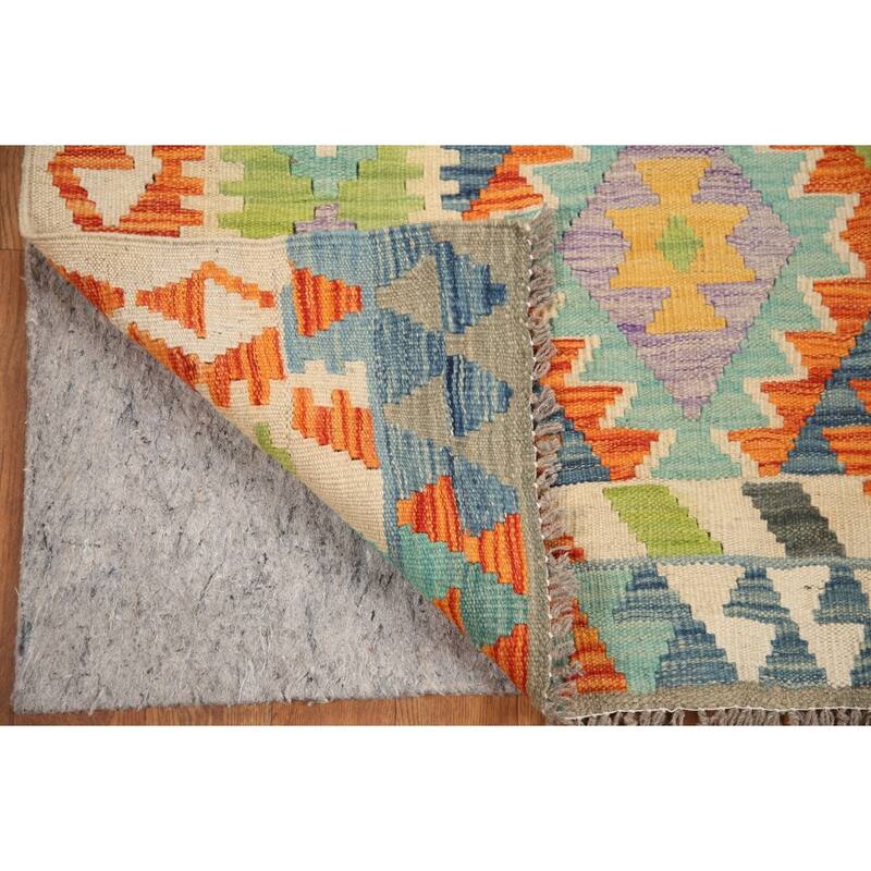 Hand Woven Oriental 100% Wool Carpet Southwestern Geometric Multi-Colored Kilim Area Rug - 6' 4'' X 5' 2''