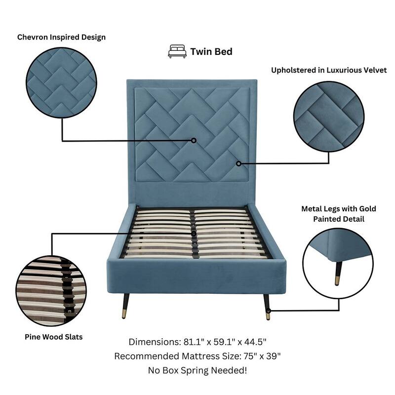 Manhattan Comfort Crosby Modern Velvet Upholstered Bed