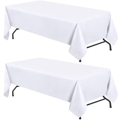 White Classic Table Cloths for 6 Foot Folding Tables 2 Pack, Tablecloths Rectangular, Washable Poly Fabric Cloth