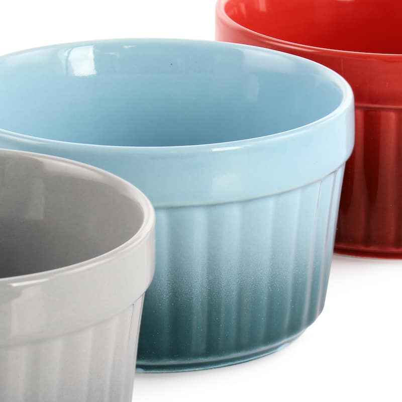 6 Piece 12 Ounce Round Stoneware Ramekin Set in Assorted Colors