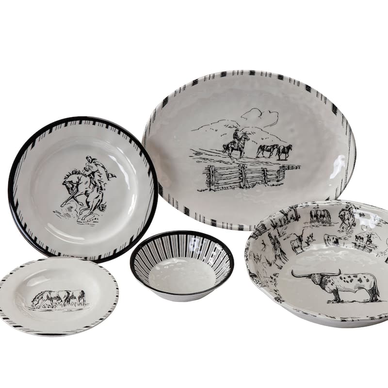 Paseo Road Ranch Life Western Cowboy 14 Piece Melamine Dinnerware Set