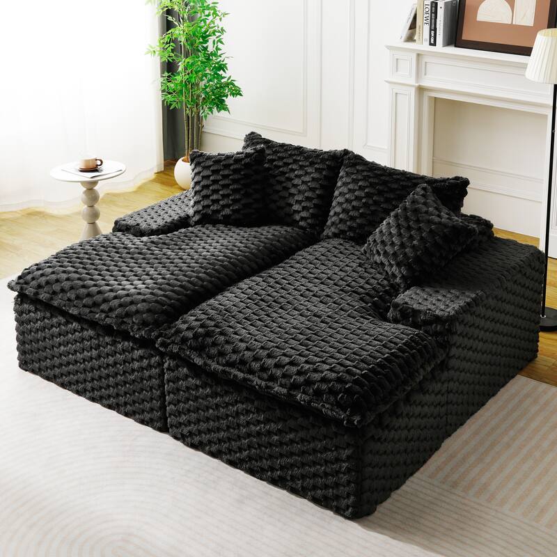 Double Chaise Lounge Sofa Turtle Velvet Sectional Sofa Set Lazy Sleeper Sofa, Full Compressed Sponge