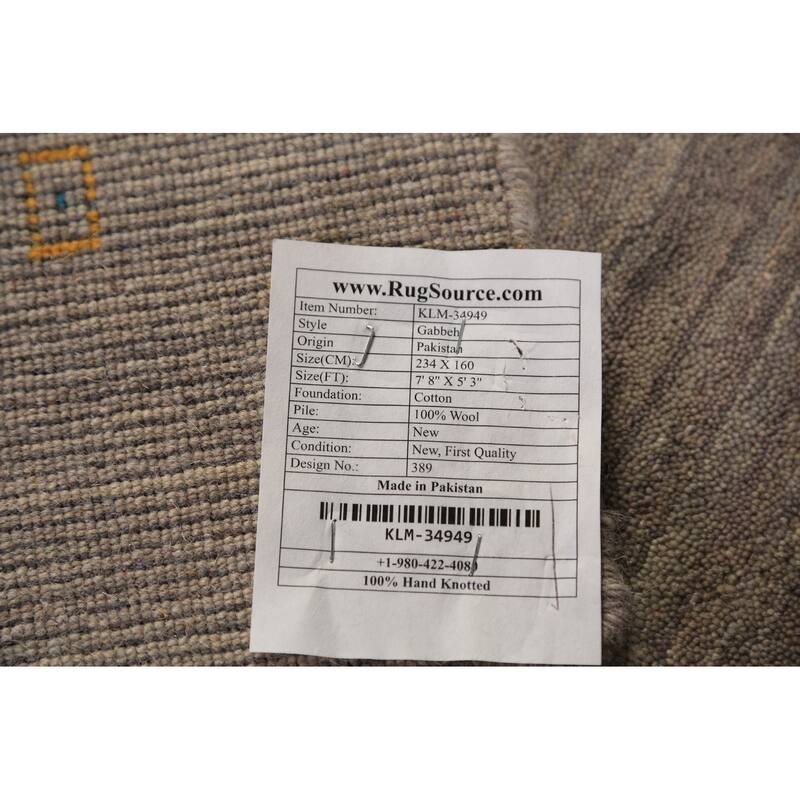 Contemporary Gabbeh Rug Hand-Knotted Beige Modern Wool Carpet - 5'3" x 7'8"