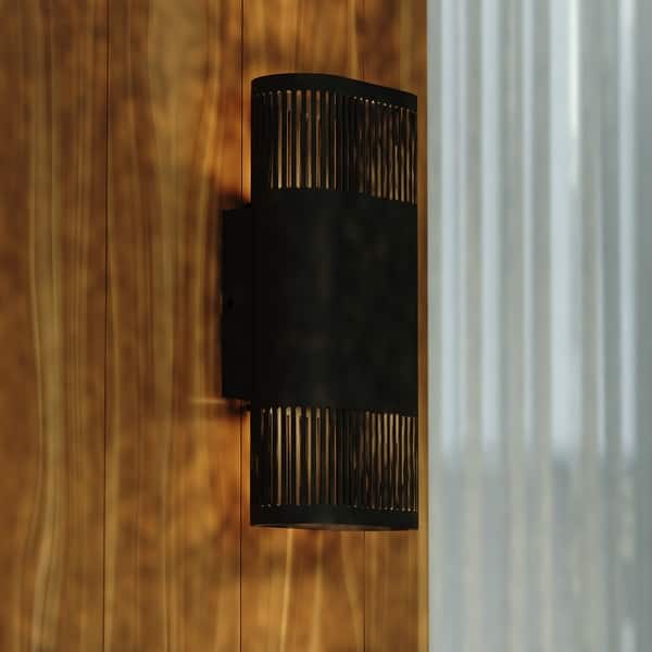 slide 2 of 8, VAXCEL Skyline 2-Light Textured Black Outdoor Wall Sconce made of Rust-Resistant Aluminum, Metal Shade, Integrated LED Textured Black - 5-in W x 10.25-in H x 2.5-in D