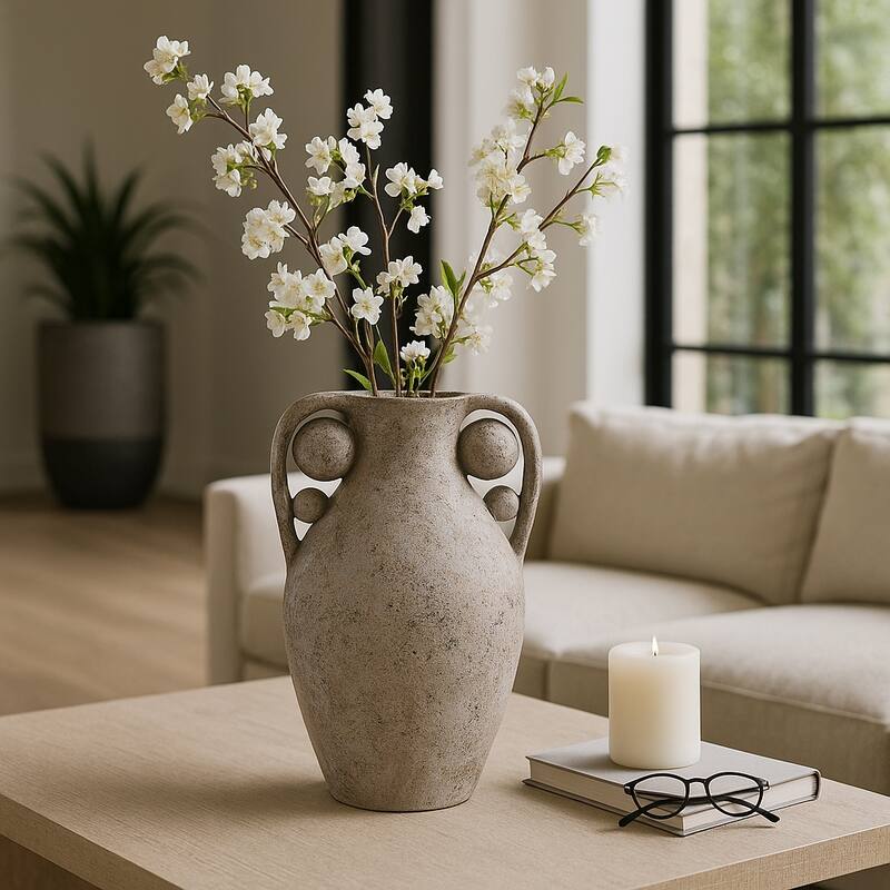 Terracotta Amphora Vase with Orbs Under Handles - Gray, 26"