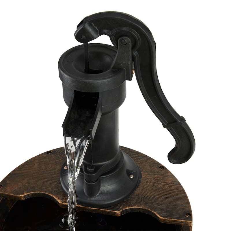 Alpine Corporation 40" Tall Outdoor 3-Tier Barrel Pump Waterfall Fountain, Brown