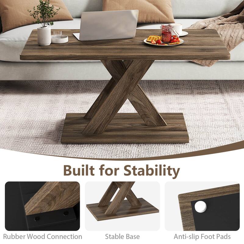Costway 37.5” Coffee Table with Stable Base & Rubber Wood Connection - See Details